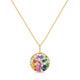 Yellow Gold Rainbow Sapphire, Ruby, Tsavorite and Diamond Pave Disc Pendant