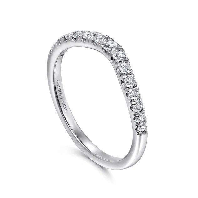 White Gold Curved French Pave Diamond Wedding Band