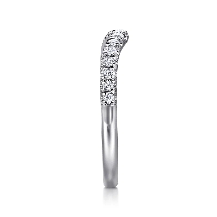 White Gold Curved French Pave Diamond Wedding Band