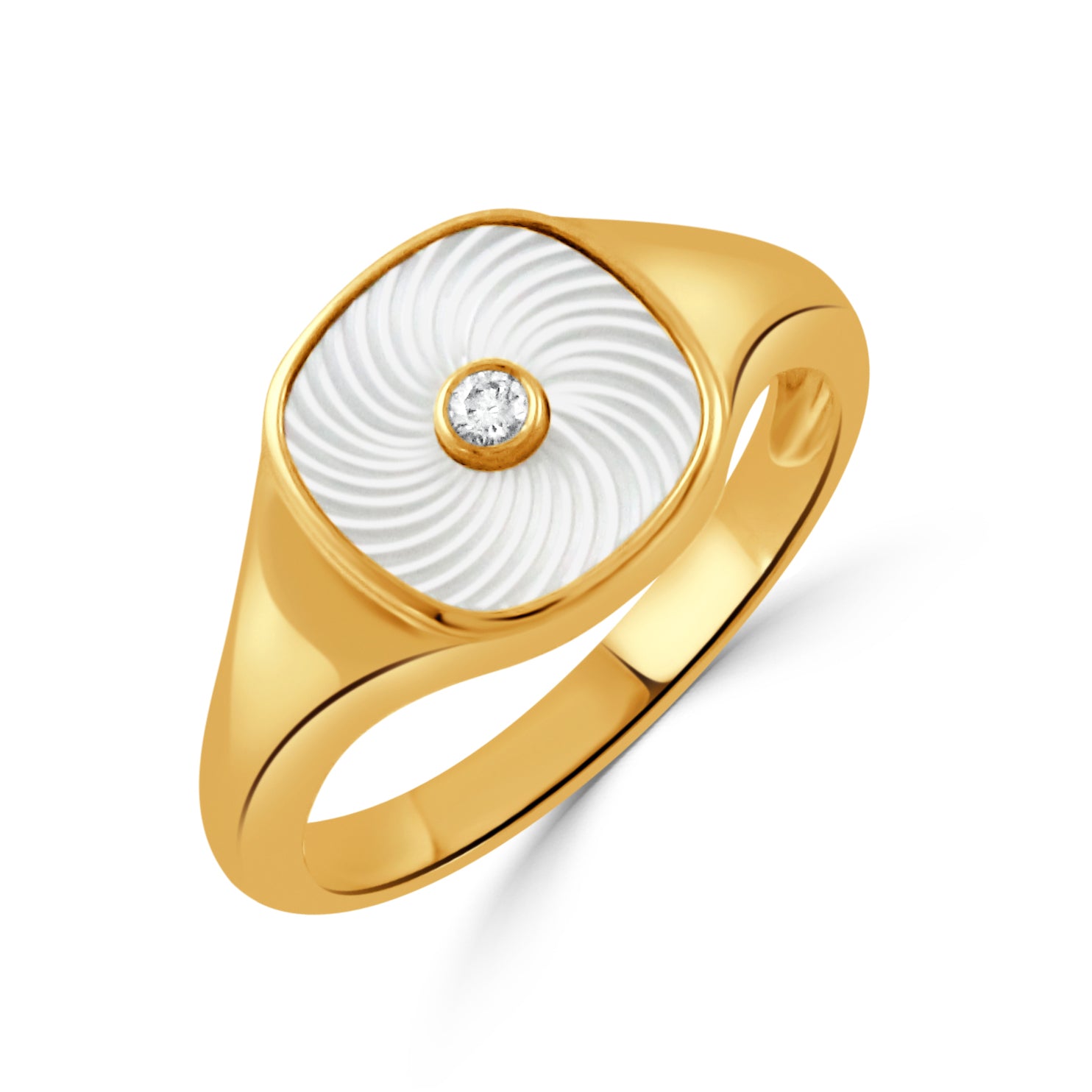 Yellow Gold Diamond and Mother of Pearl Ring
