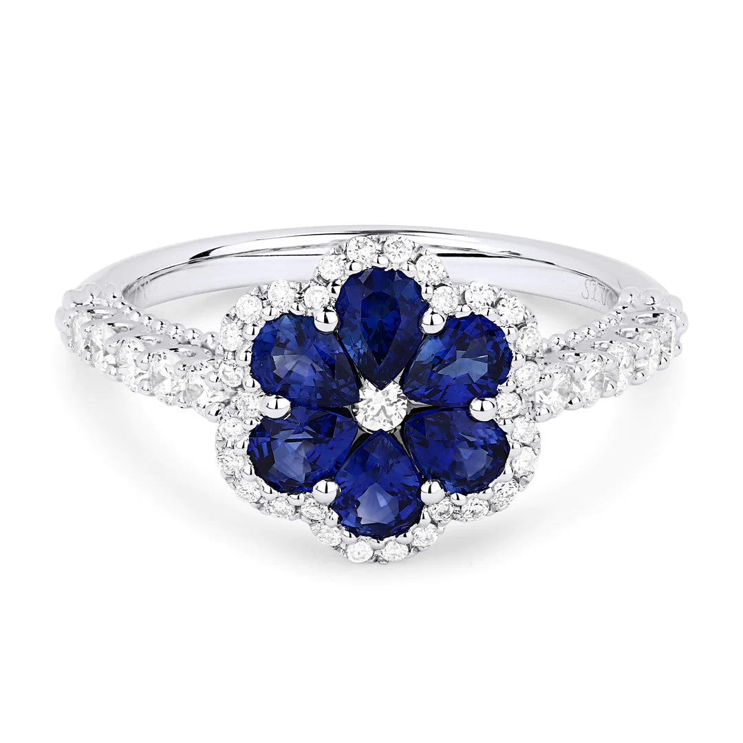 Blue Sapphire & Diamond Floral Ring
