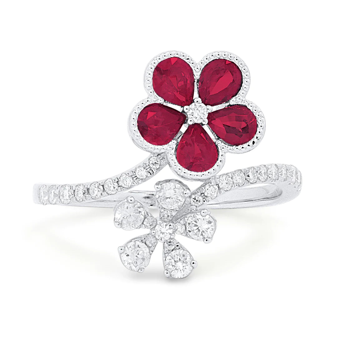 Ruby & Diamond Crossover Flower Ring