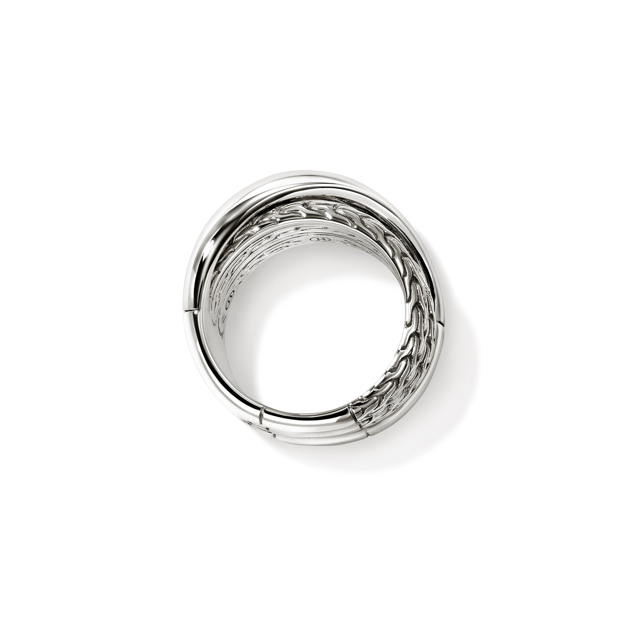 Chunky Sterling Silver Chain Motif Crossover Ring