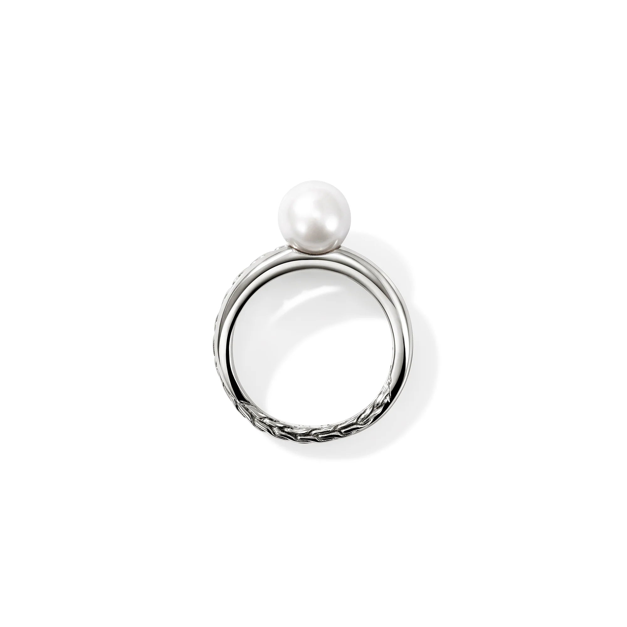 Sterling Silver Chain Motif and Fresh Water Pearl Ring