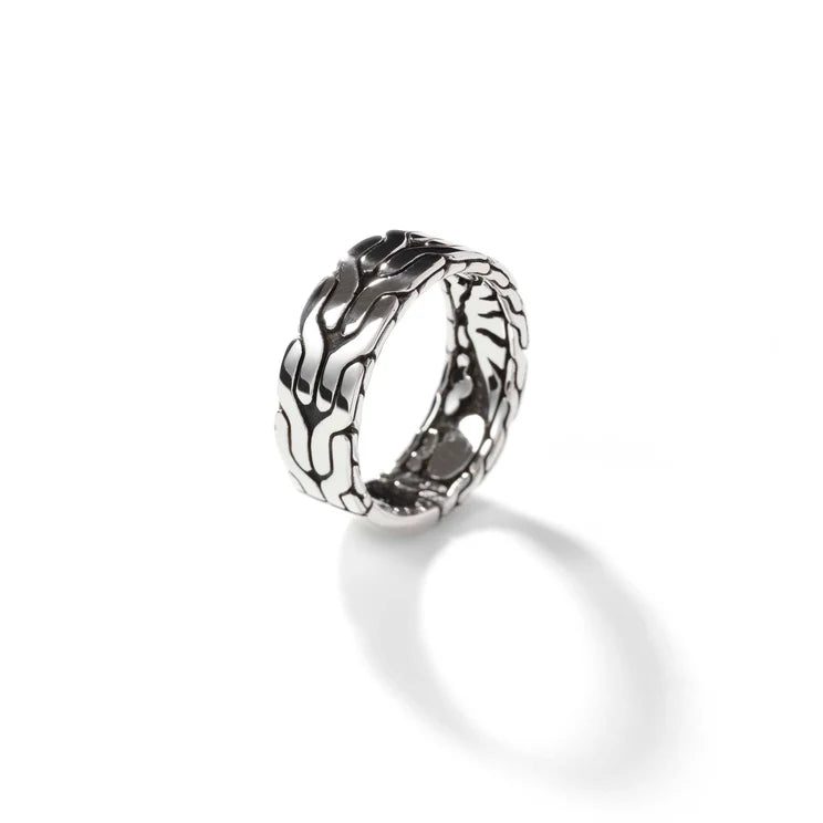 Men's Sterling Silver Carved Chain Band Ring