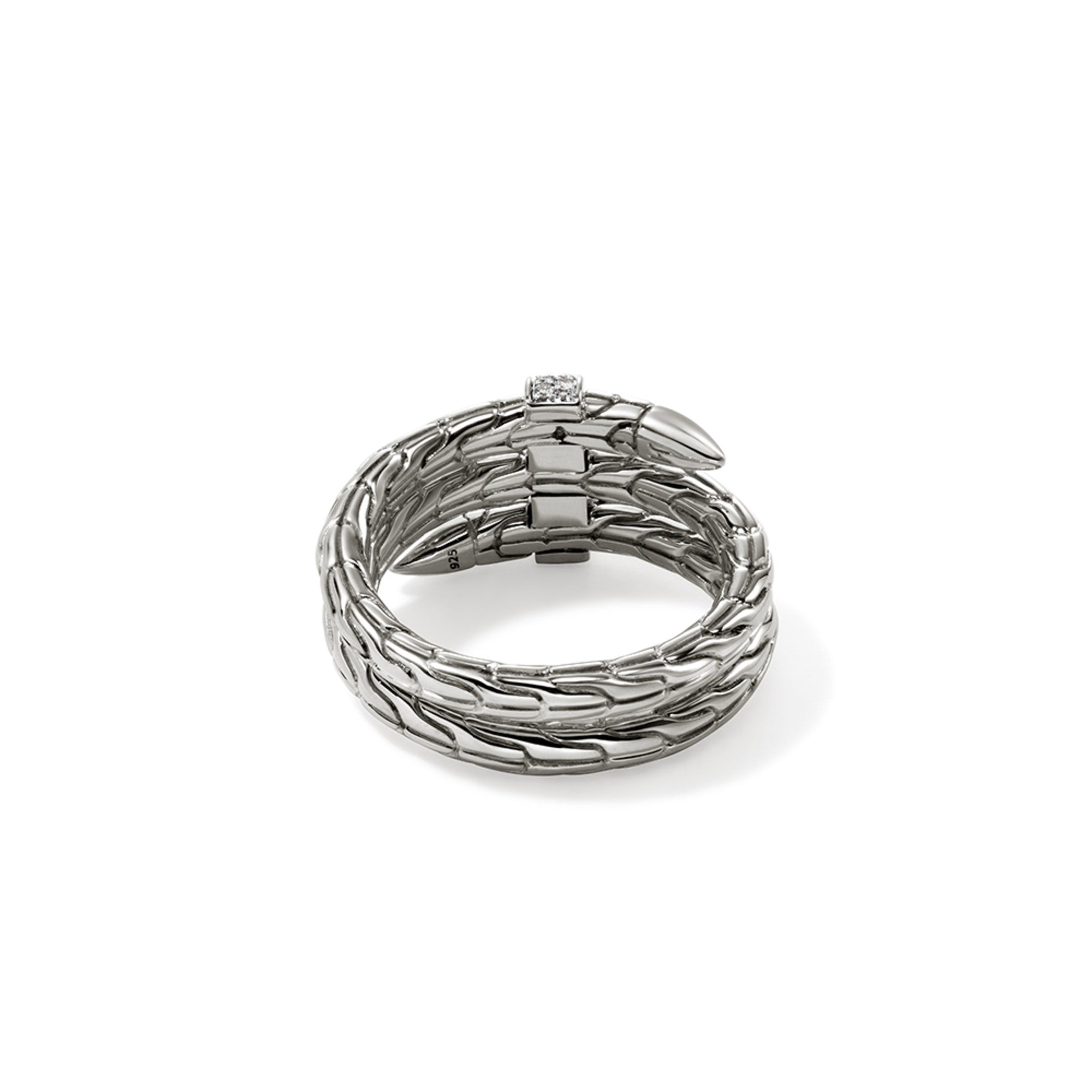 John Hardy Sterling Silver Spear Double Wrap Ring with Pave Diamonds