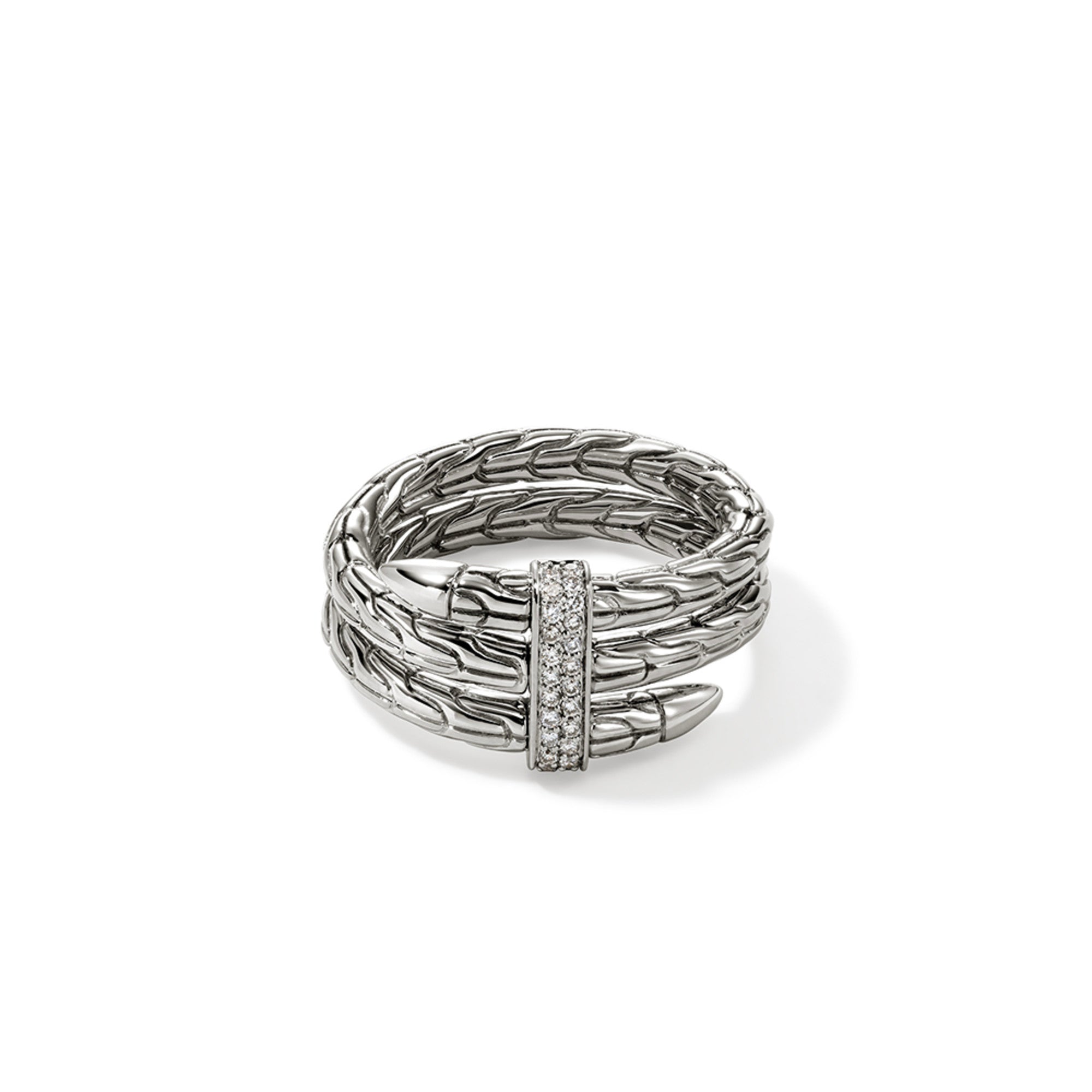 John Hardy Sterling Silver Spear Double Wrap Ring with Pave Diamonds