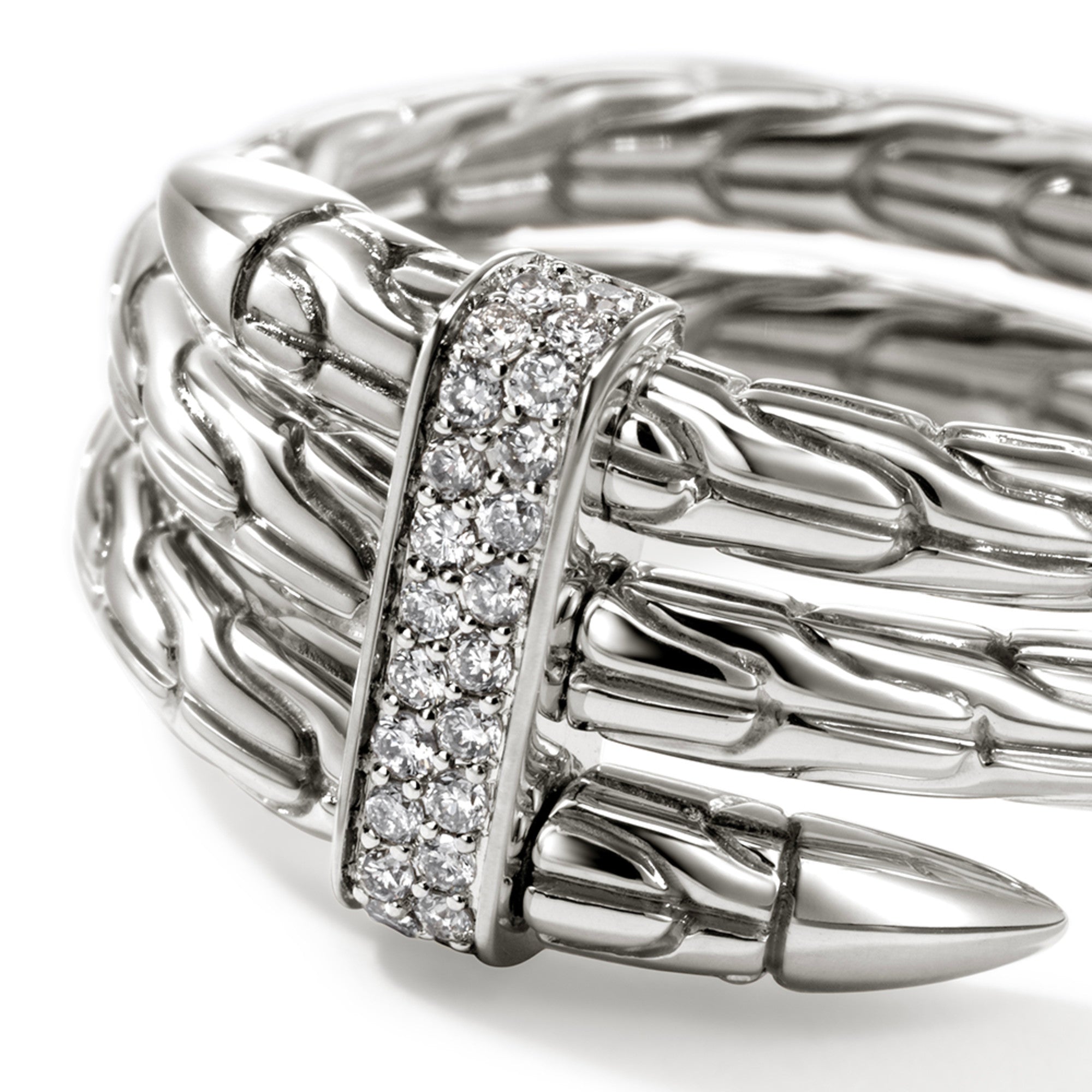 John Hardy Sterling Silver Spear Double Wrap Ring with Pave Diamonds