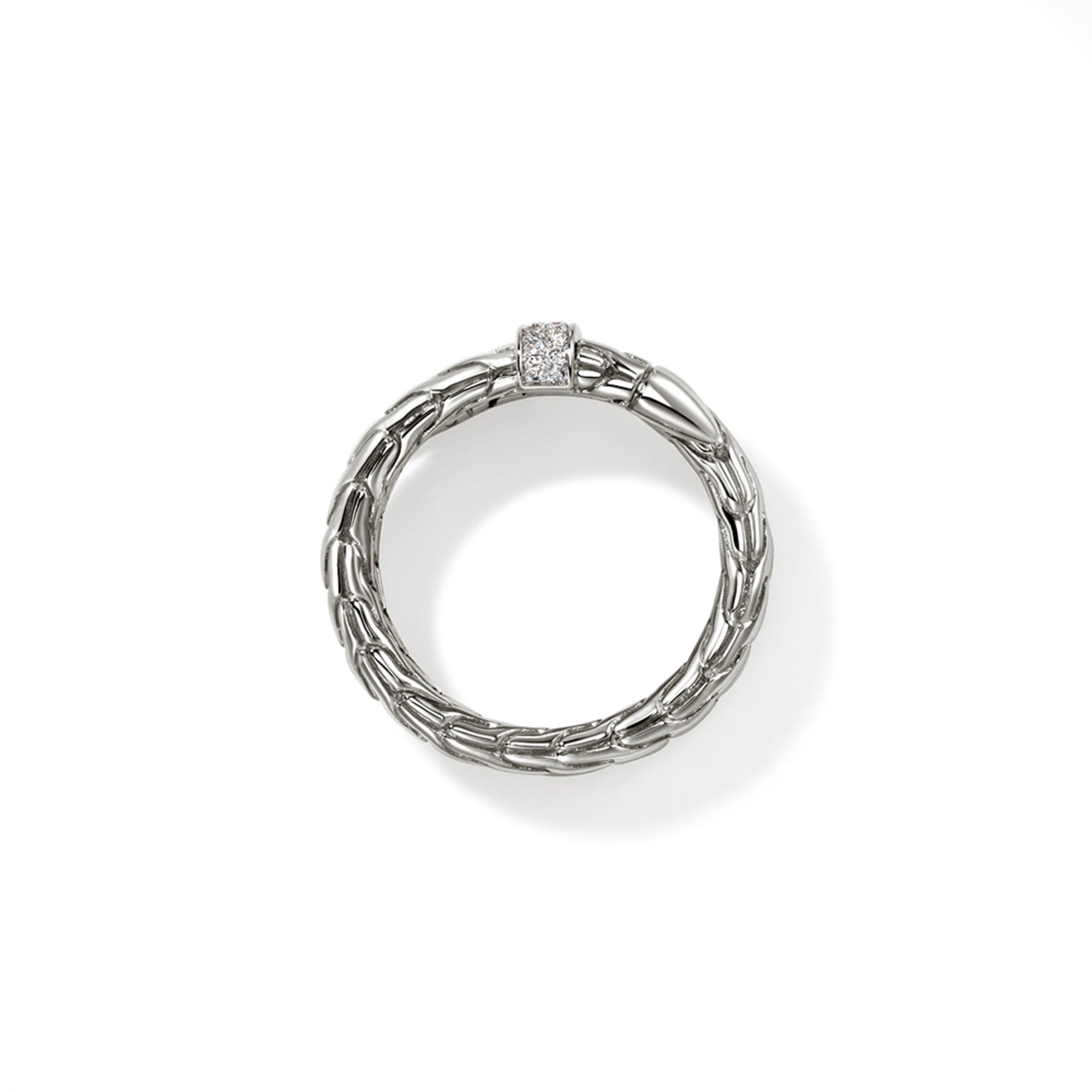 John Hardy Sterling Silver Spear Double Wrap Ring with Pave Diamonds