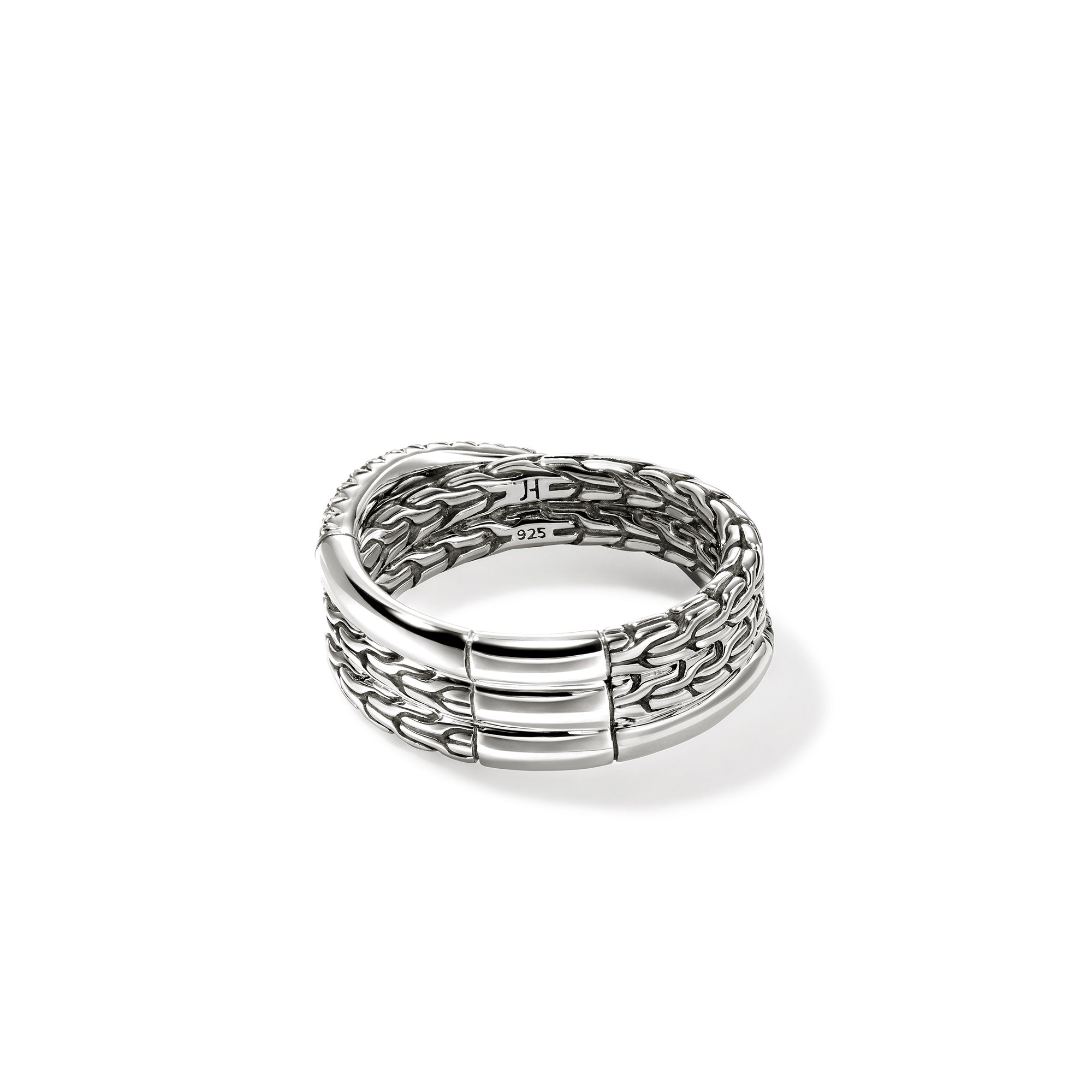 John Hardy Sterling Silver Crossover Ring with Pave Diamonds