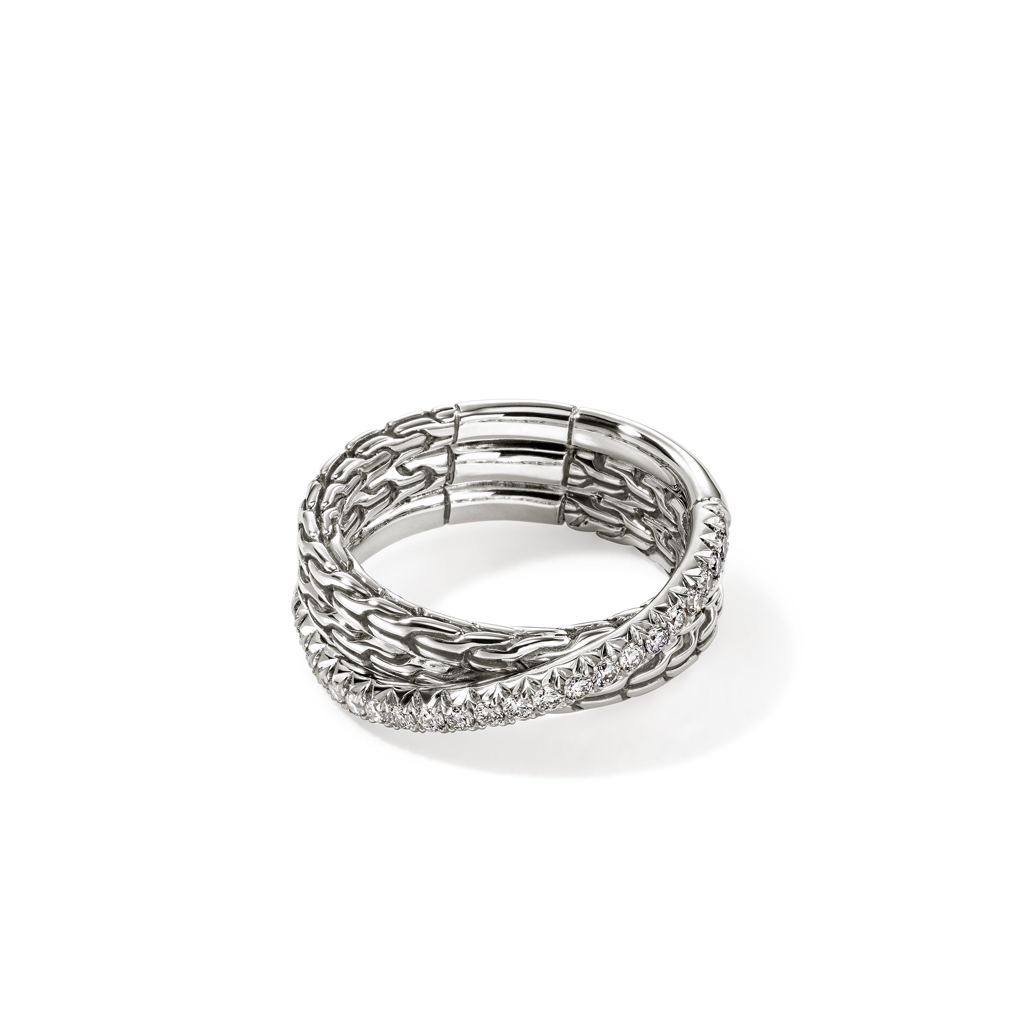 John Hardy Sterling Silver Crossover Ring with Pave Diamonds