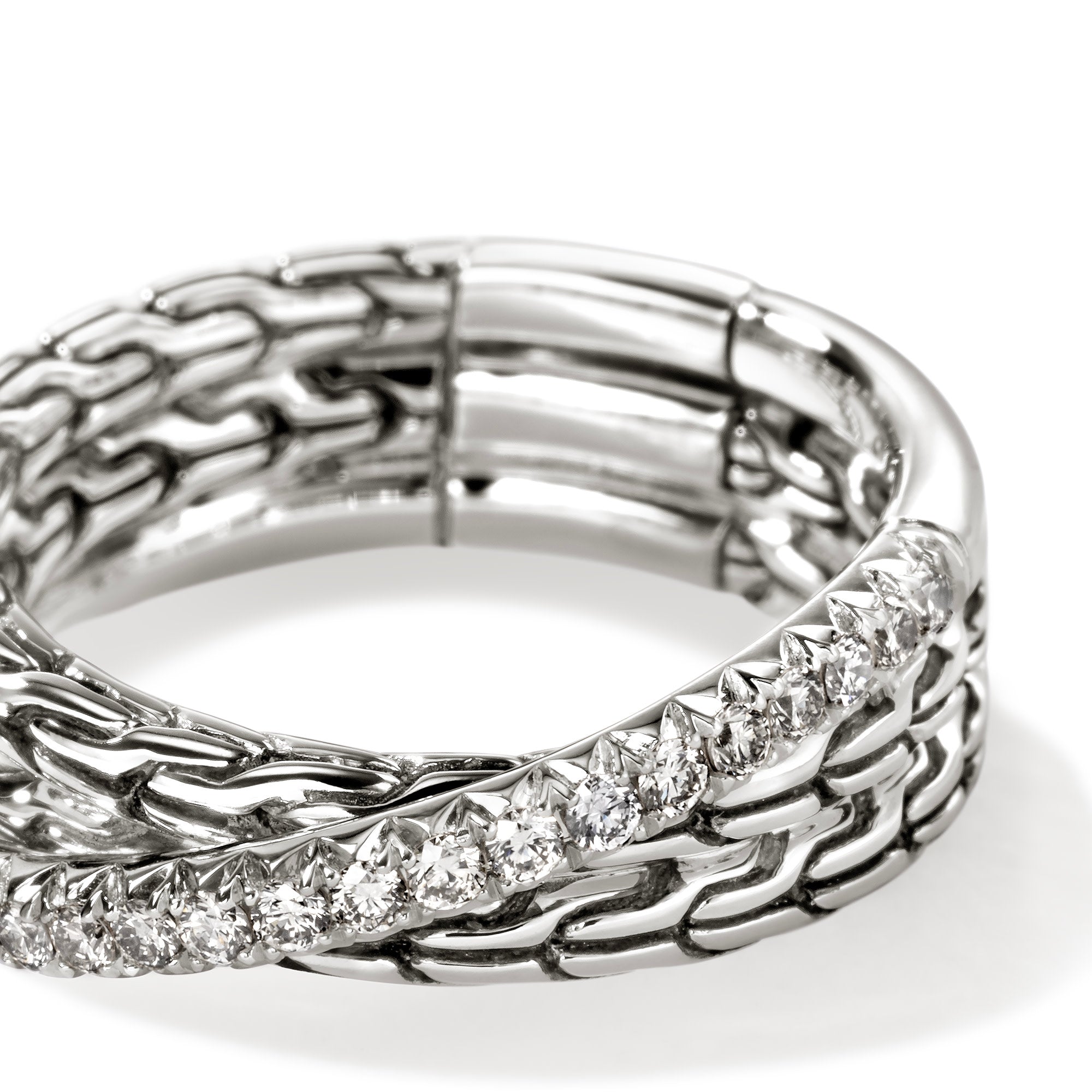 John Hardy Sterling Silver Crossover Ring with Pave Diamonds