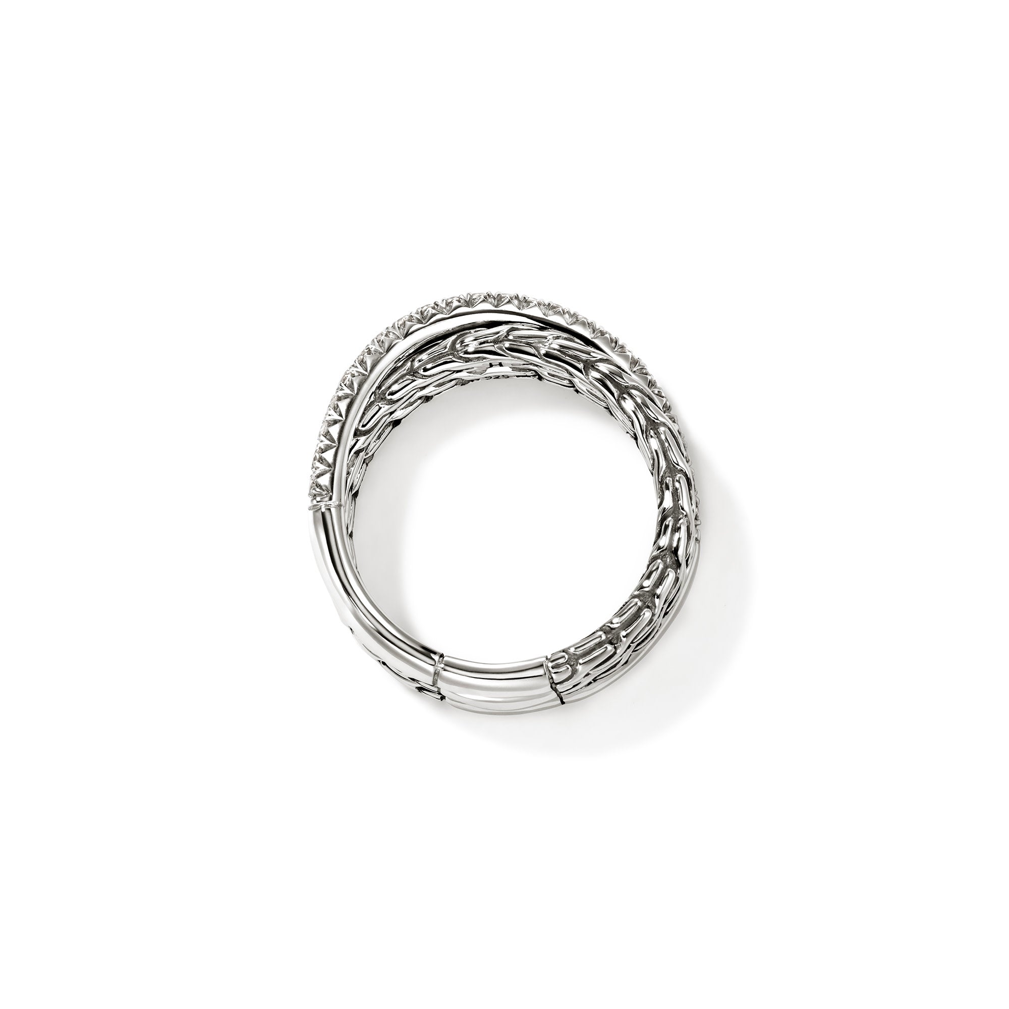 John Hardy Sterling Silver Crossover Ring with Pave Diamonds