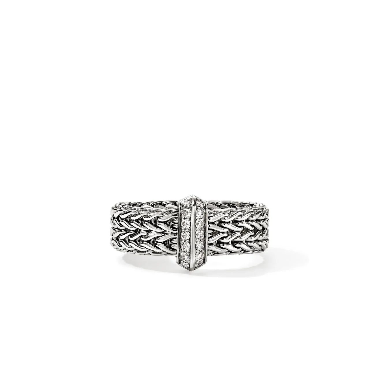 Sterling Silver Icon Link Diamond Bar Ring