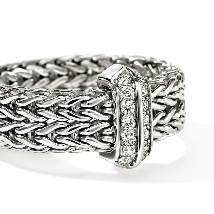 Sterling Silver Icon Link Diamond Bar Ring