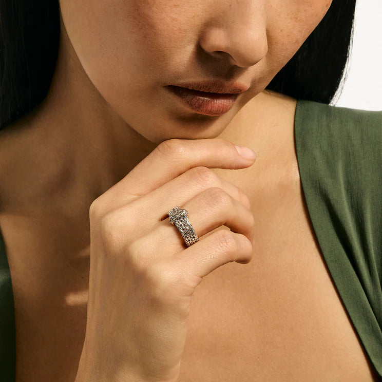 Sterling Silver and Diamond 6MM Icon Link Bar Ring