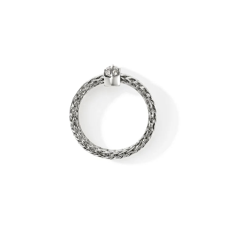 Sterling Silver Icon Link Diamond Bar Ring