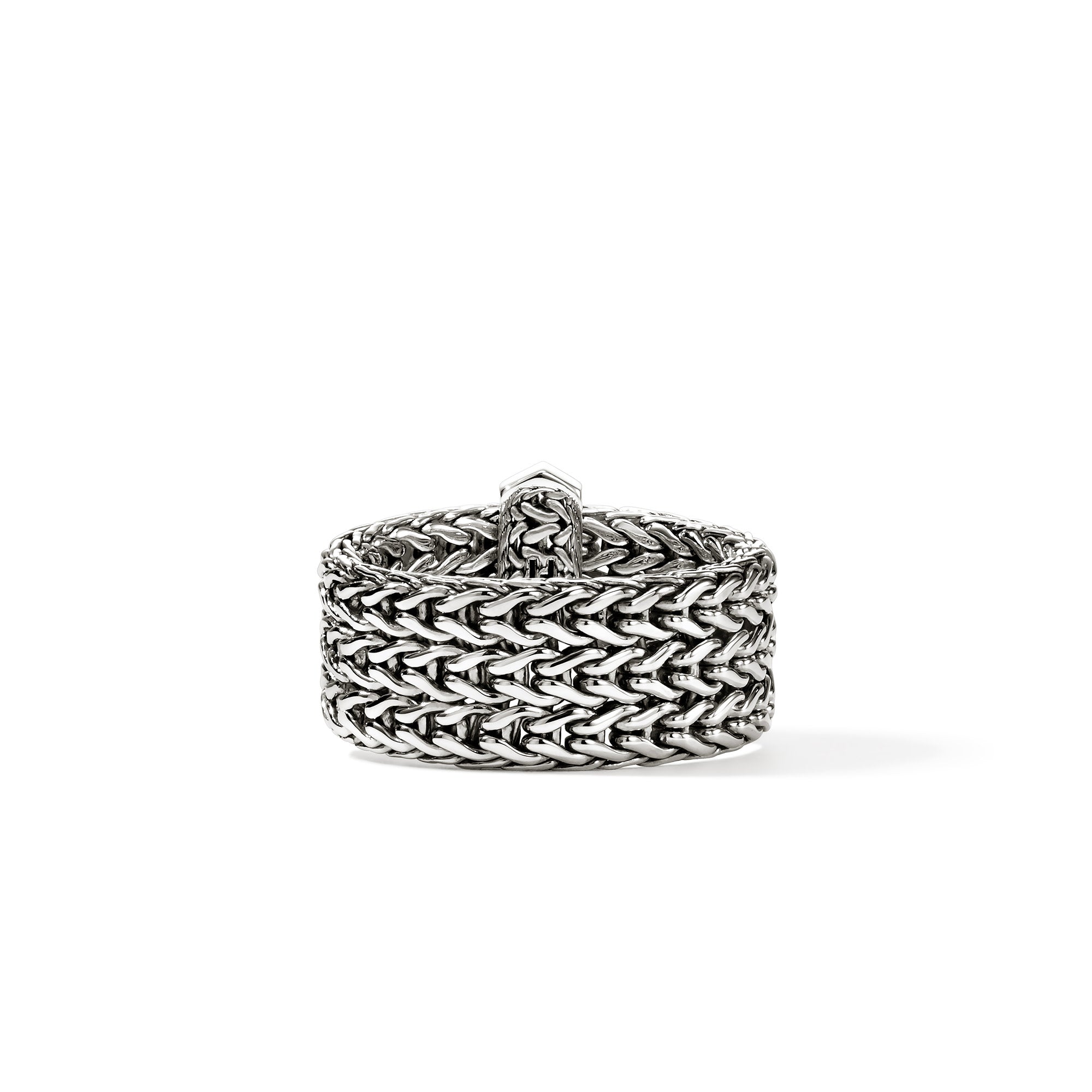 John Hardy Sterling Silver Icon Link Ring with Pave Diamonds, Size 6