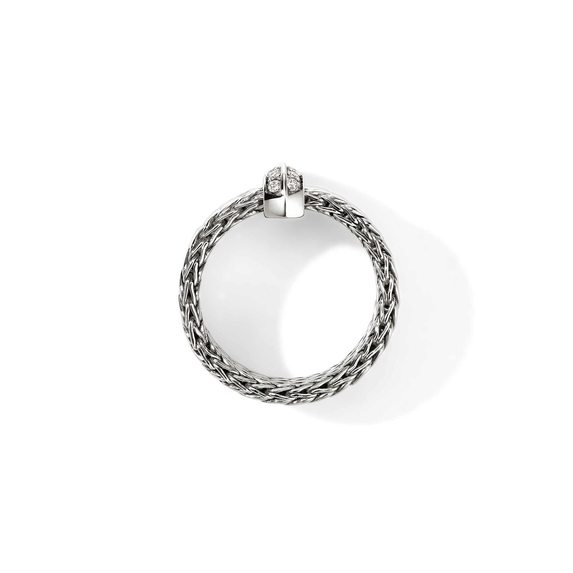 John Hardy Sterling Silver Icon Link Ring with Pave Diamonds, Size 6