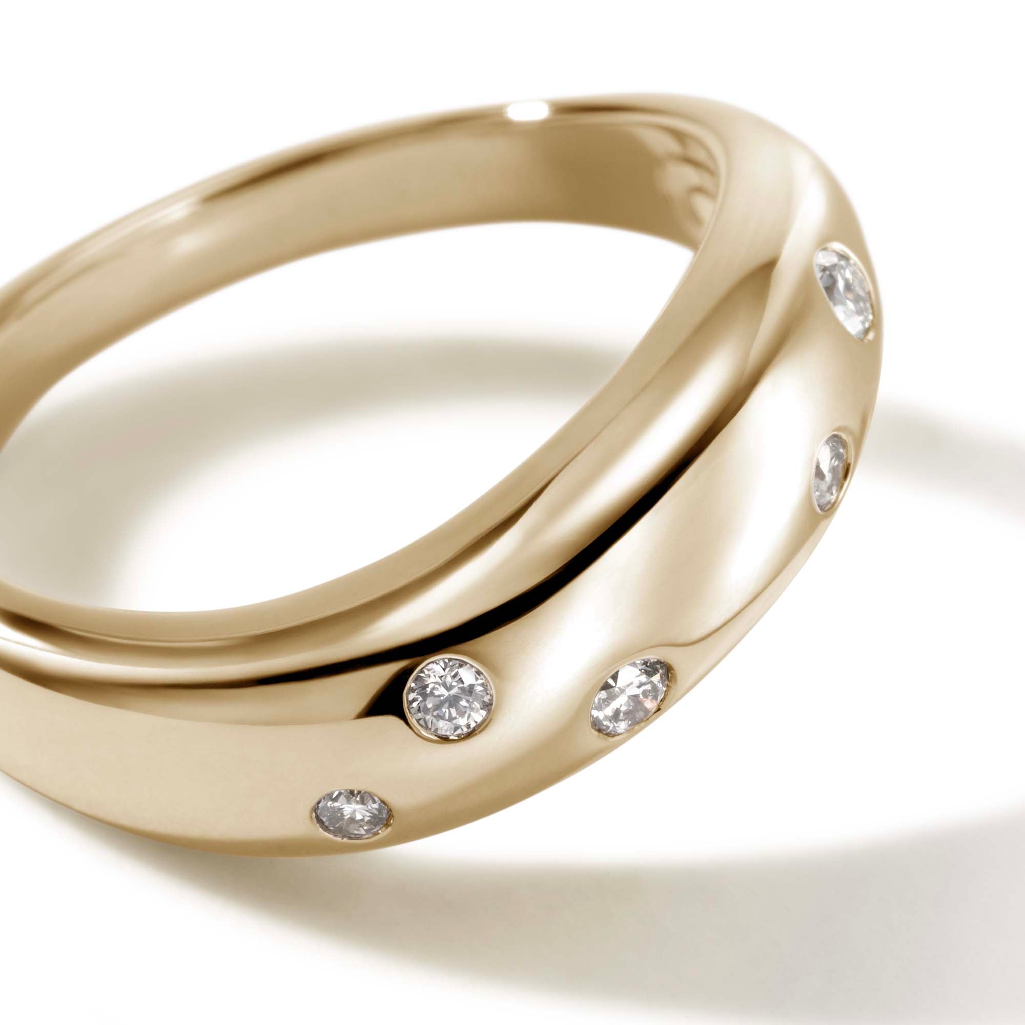 John Hardy 14K Yellow Gold Surf Ring with Scattered Diamonds