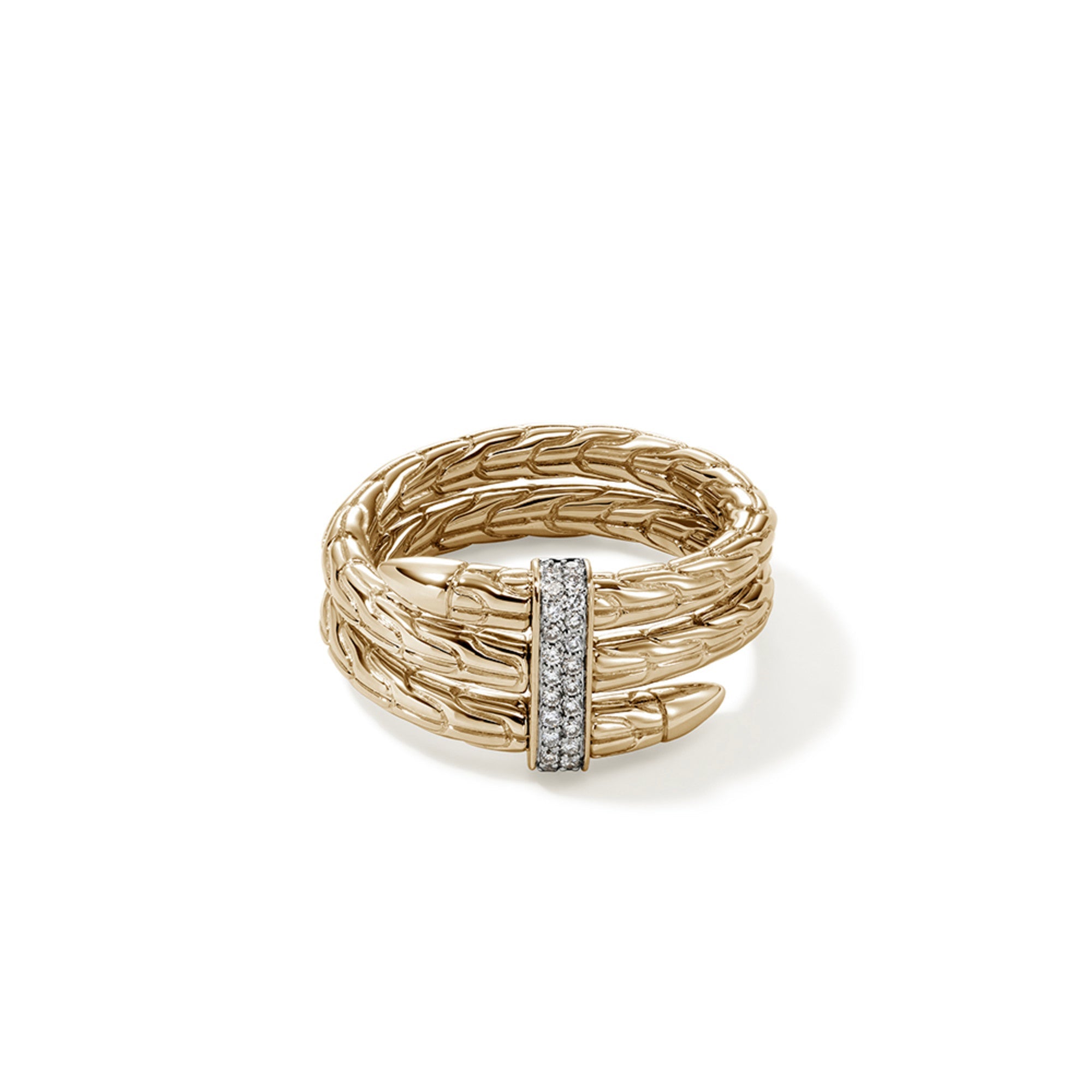 John Hardy 14K Yellow Gold Spear Double Wrap Ring with Pave Diamonds