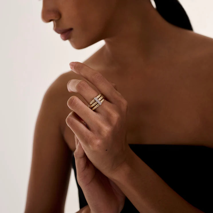 Yellow Gold and Pave Diamond Coiled Spear Ring