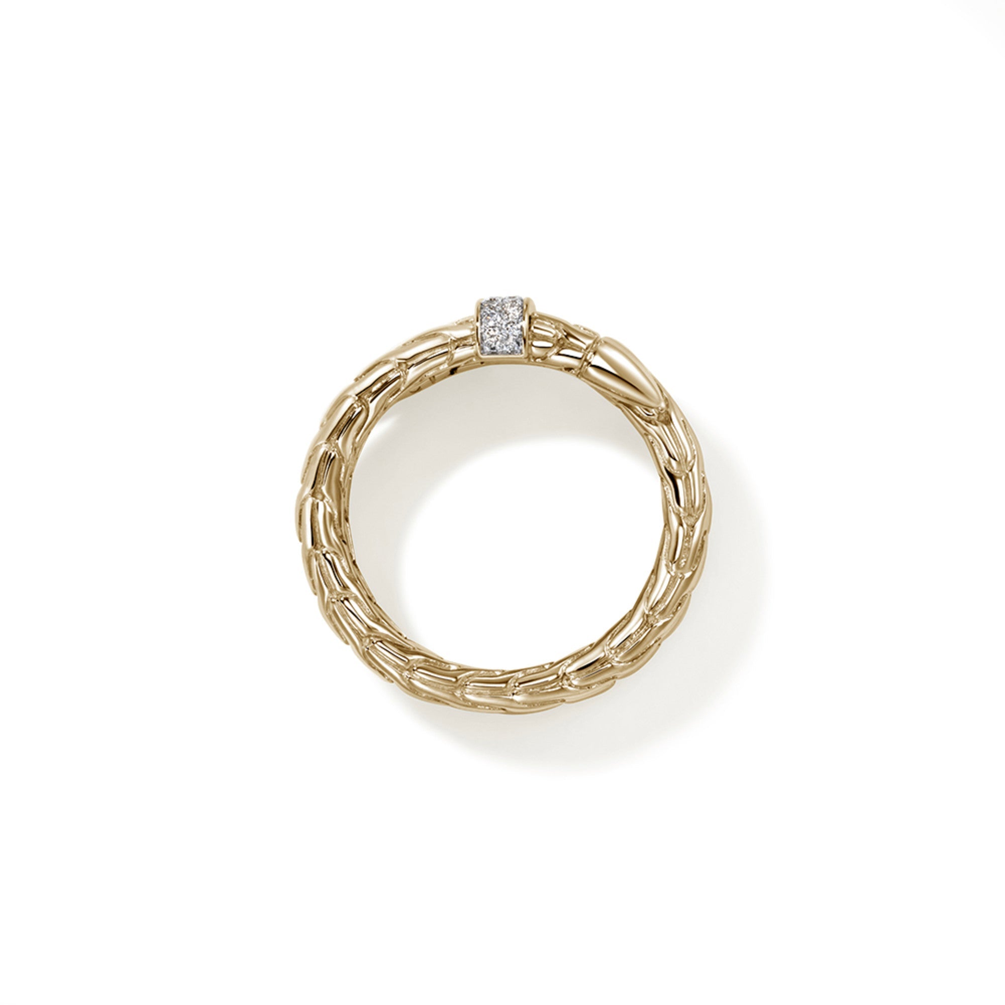 John Hardy 14K Yellow Gold Spear Double Wrap Ring with Pave Diamonds