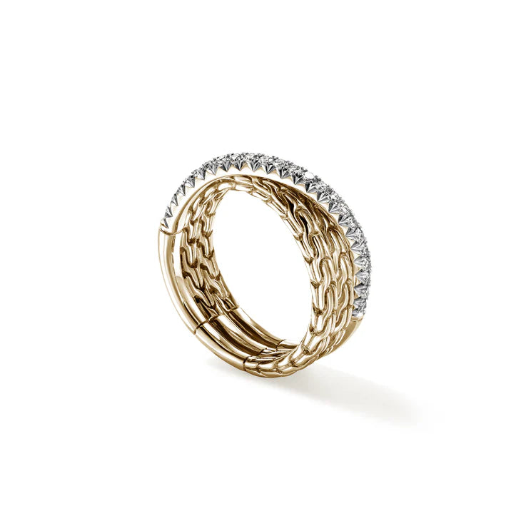 Yellow Gold and Pave Diamond Crossover Ring