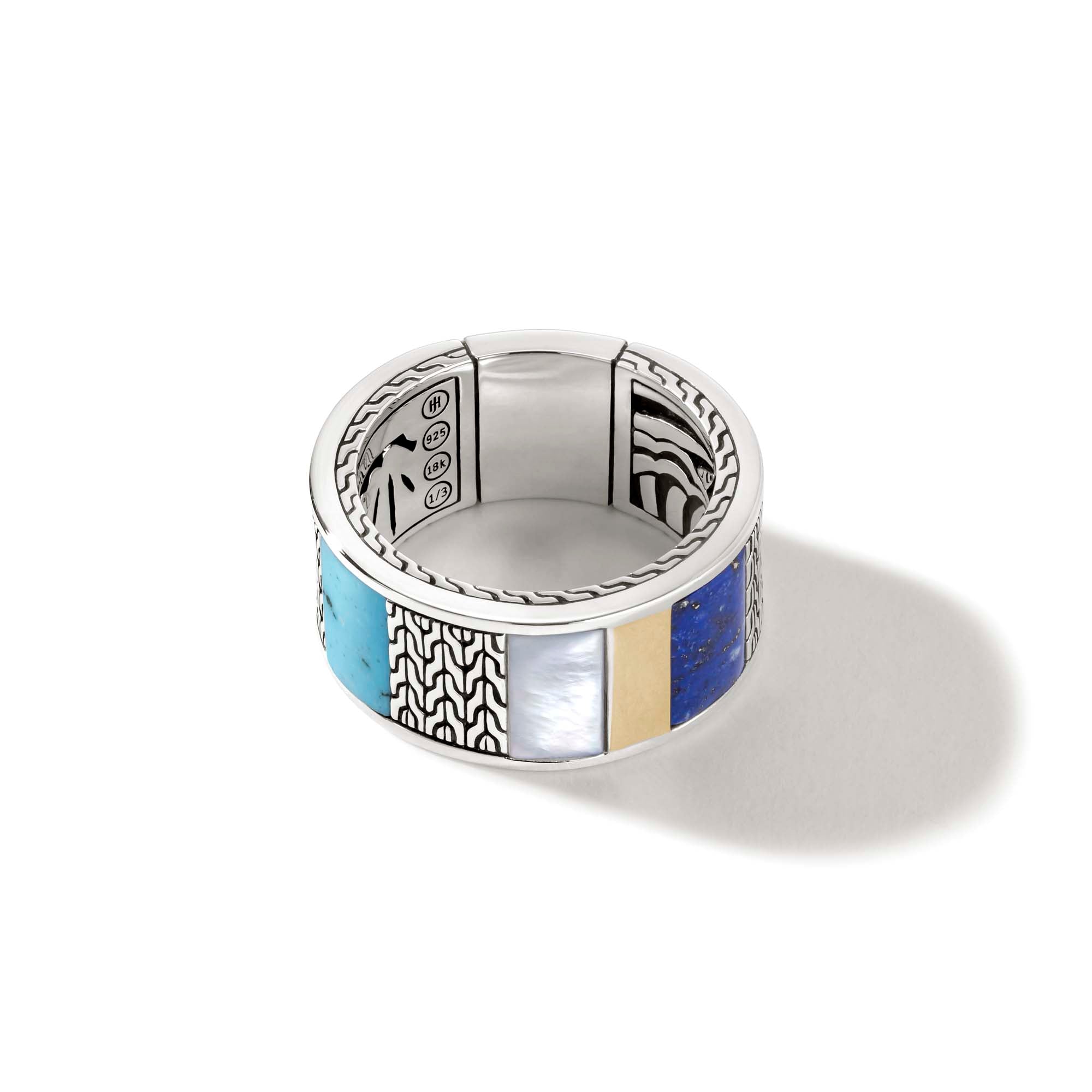 John Hardy Sterling Silver and Yellow Gold Ring with Mother of Pearl, Turquoise and Lapis Lazuli