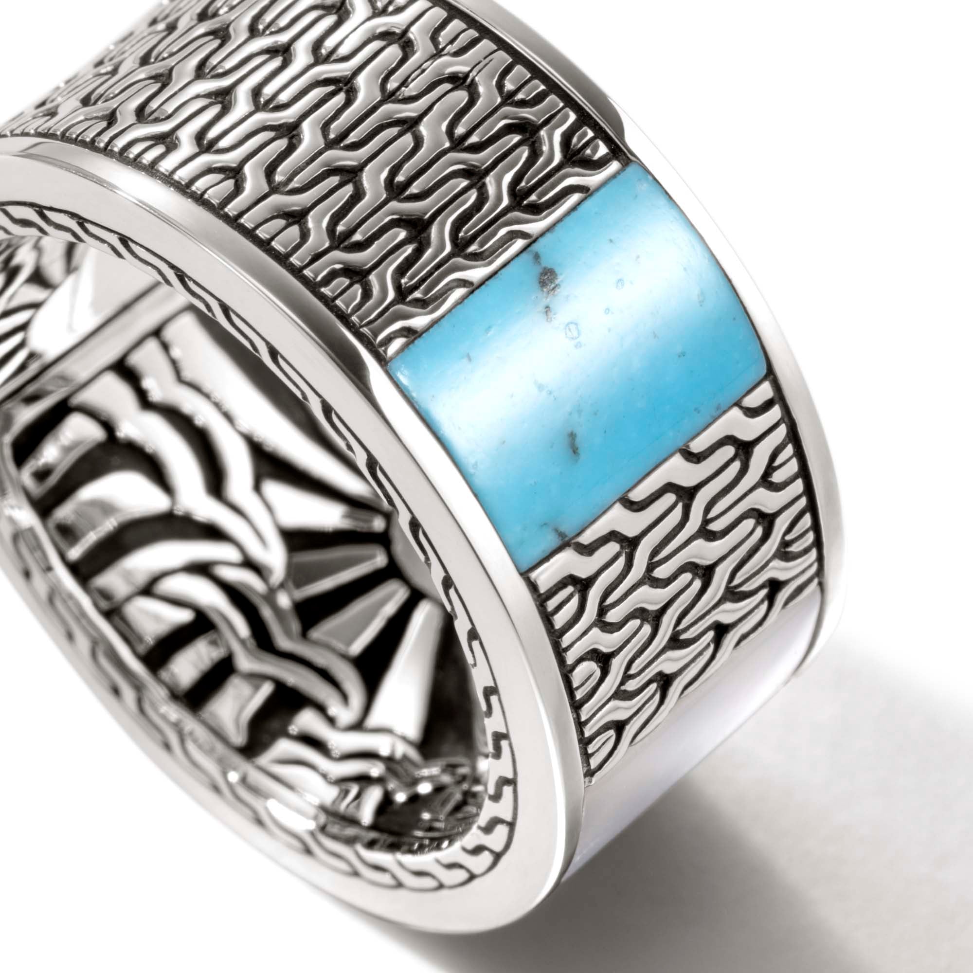 John Hardy Sterling Silver and Yellow Gold Ring with Mother of Pearl, Turquoise and Lapis Lazuli