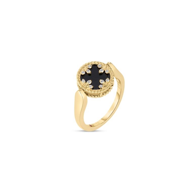Diamond Black Jade and Mother of Pearl Reversible Venetian Medallion Ring