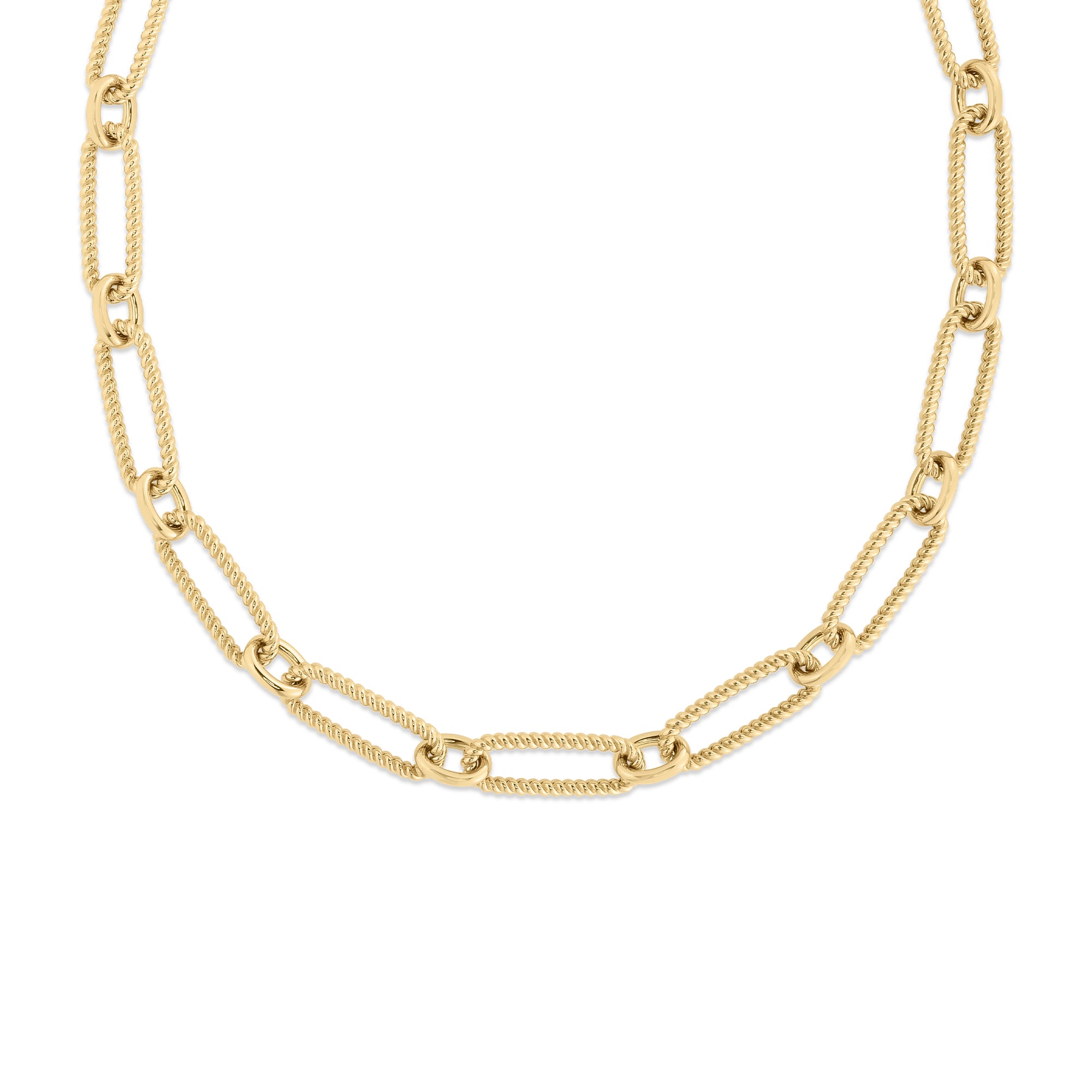 Alternating Fluted Paperclip & Oval Link Necklace