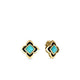 Yellow Gold Amazonite and Black Enamel Flower Stud Earrings