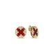 Yellow Gold Medallion Diamond and Red Agate Stud Earrings
