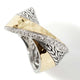 Sterling Silver and Hammered Gold Pave Diamond Twisted Ring