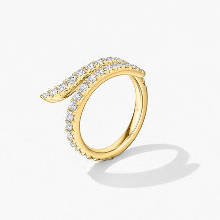 Yellow Gold Vela Double Row Pave Diamond Bypass Ring