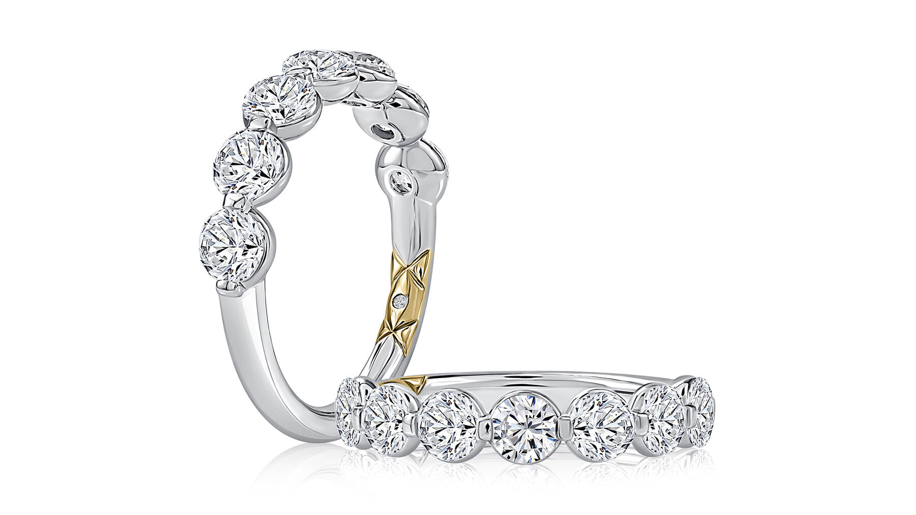 White Gold Elegant Single Shared Prong Halfway Round Diamond Wedding Band