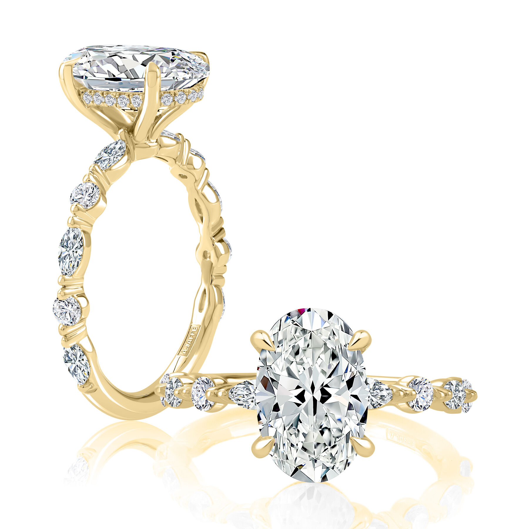 Oval Engagement Ring with Round and Marquise Accent Band