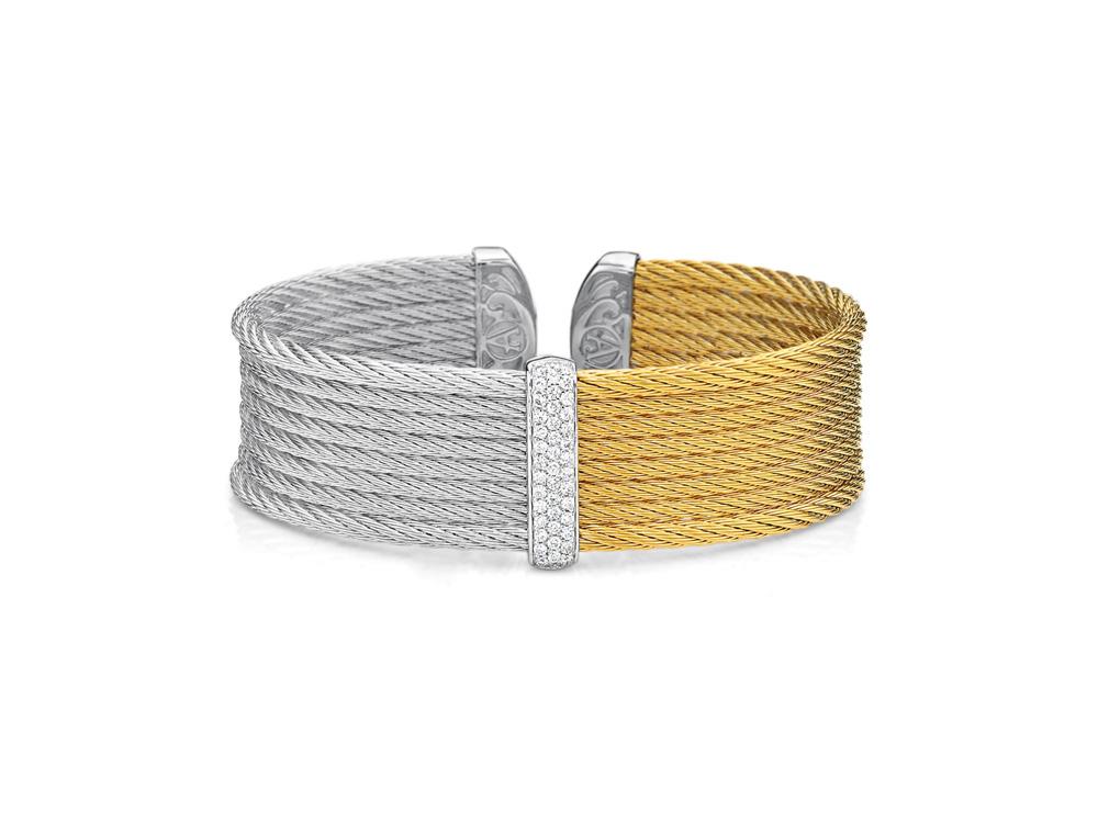 Grey & Yellow Cable Medium Colorblock Cuff with Diamonds
