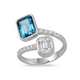 White Gold Diamond and London Blue Topaz Bypass Ring