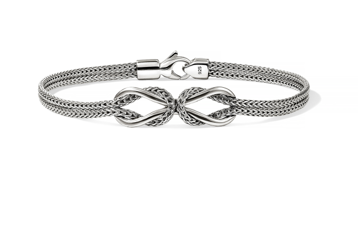 Sterling Silver Infinite Love Knot Station Double Row Bracelet