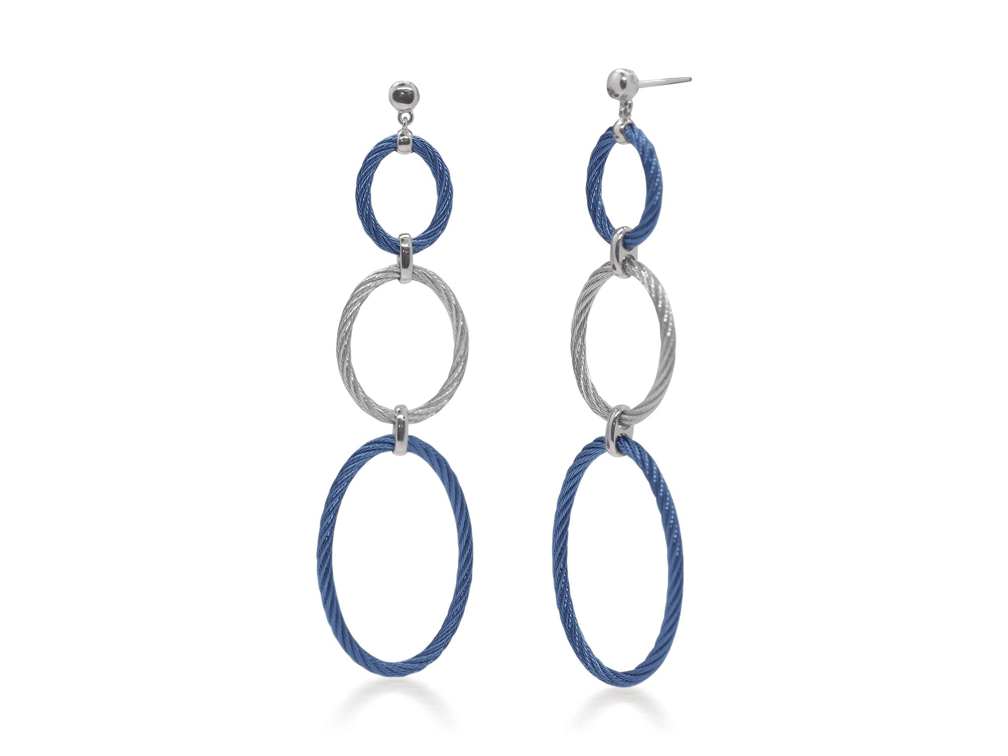 Blueberry & Grey Cable Triple Drop Oval Earrings
