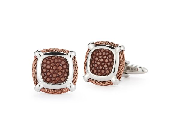 Men’s Chocolate Cable Cufflinks with Brown Stingray