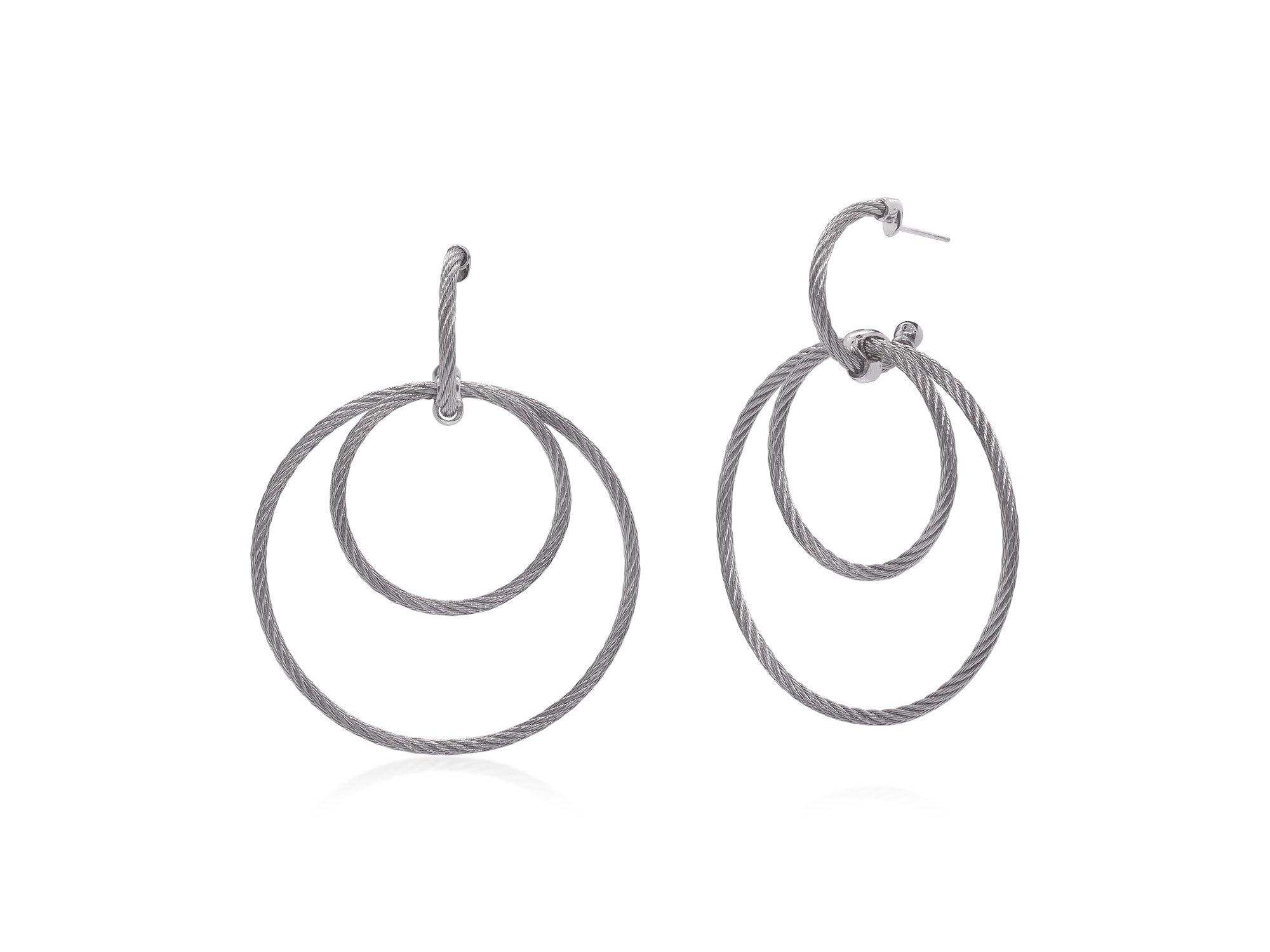 Grey Cable Triple Hoop Drop Earrings