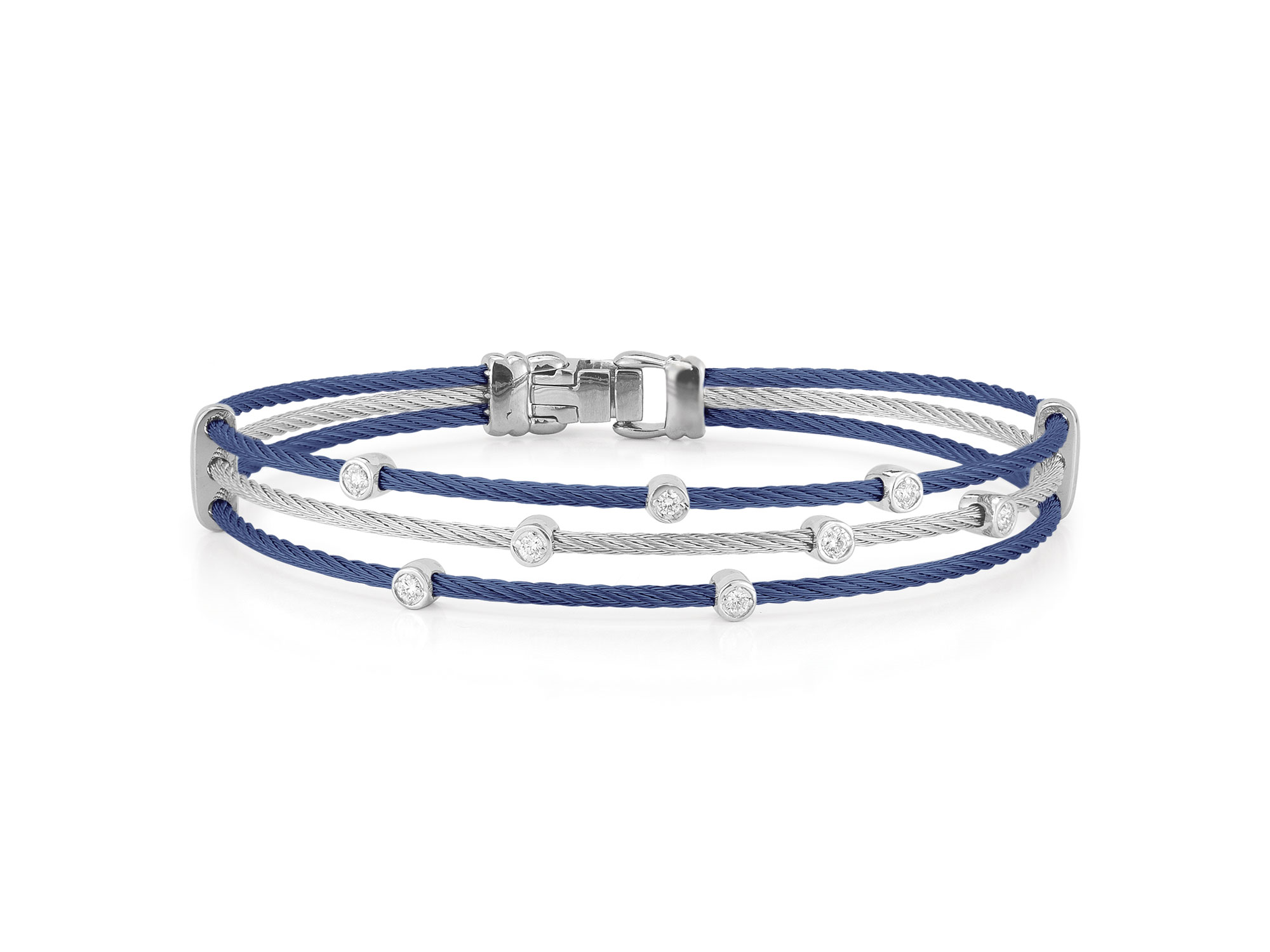 Blueberry & Grey Cable Triple Strand Bracelet with Diamonds