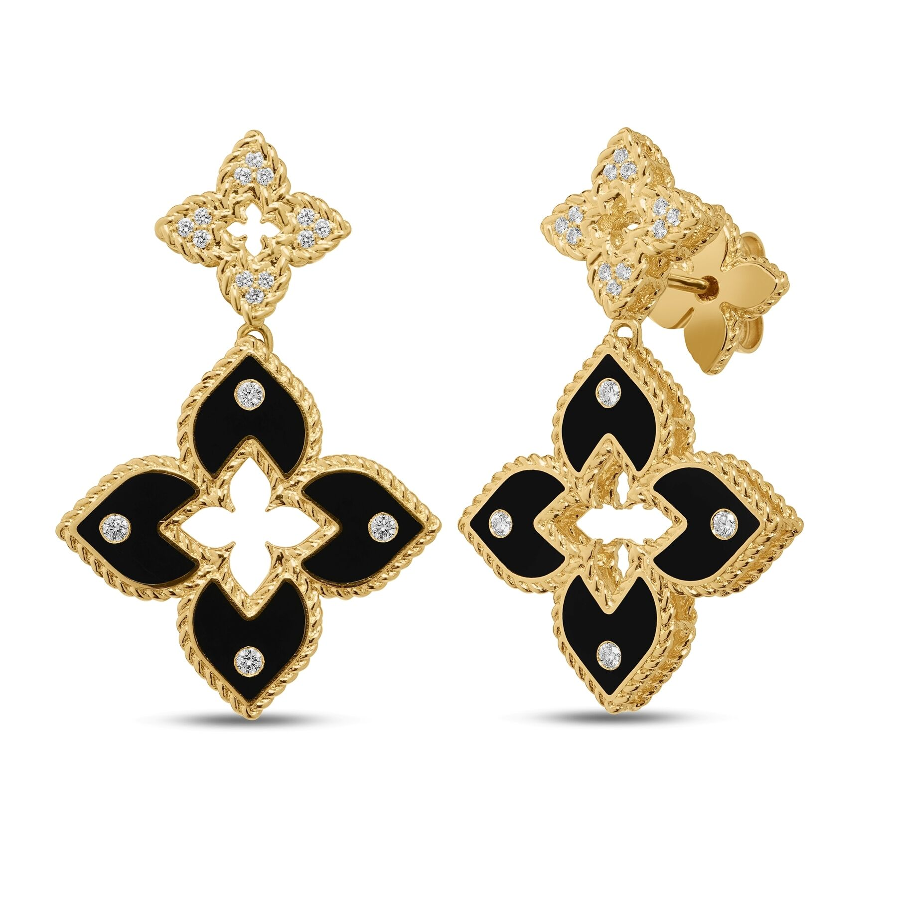 Venetian Princess Pave Diamond And Black Enamel Earrings