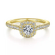 Yellow Gold Round Diamond and Cushion Halo Engagement Ring