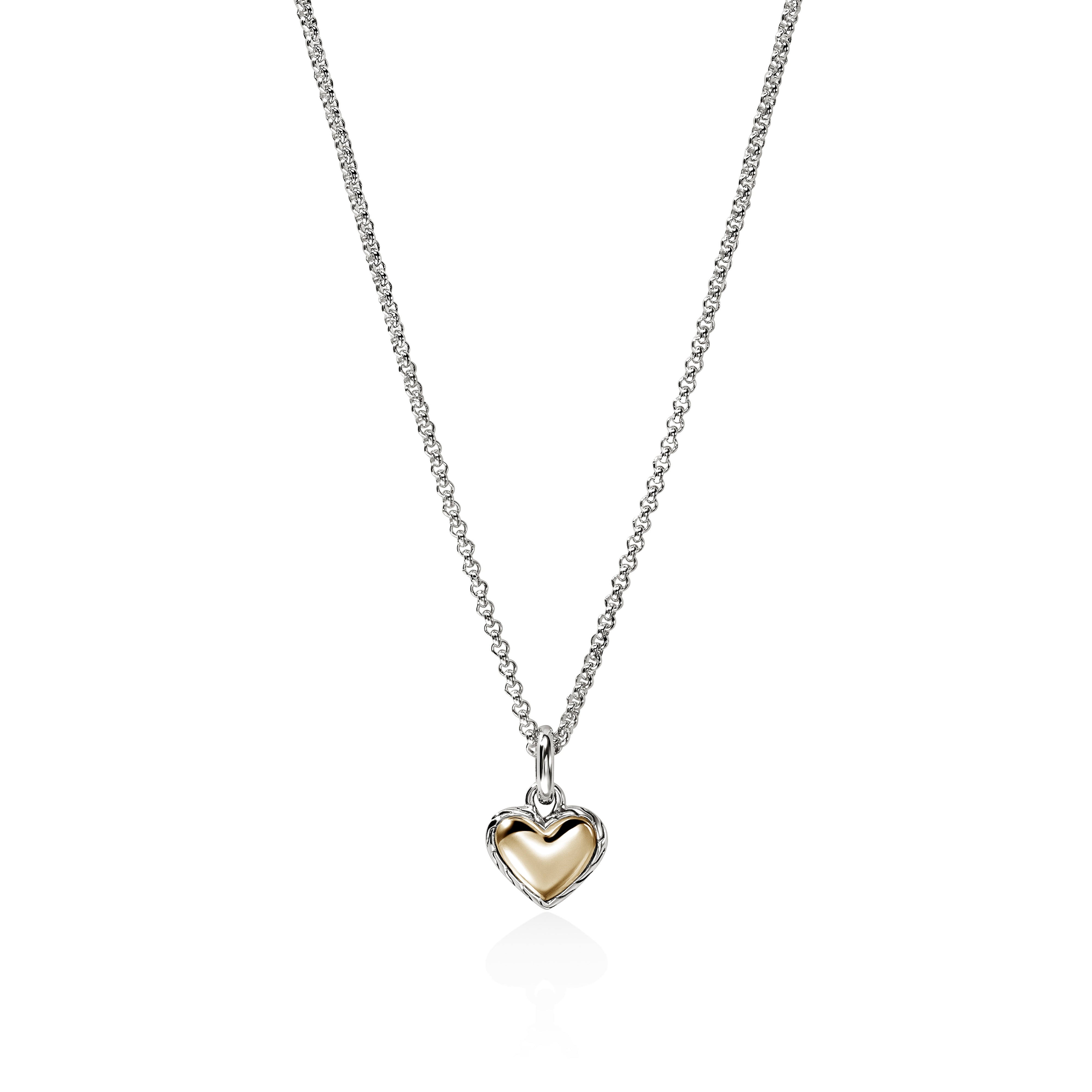 Yellow Gold and Sterling Silver Heart Pendant Necklace