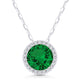 Round Created Emerald & Diamond Halo Necklace