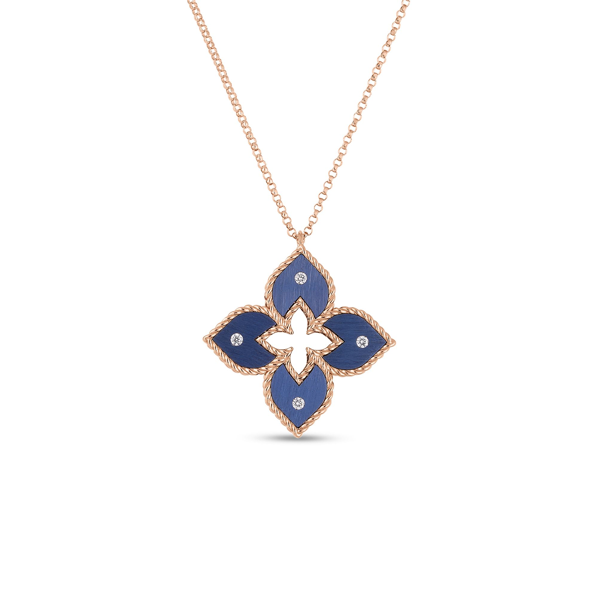 Venetian Princess Blue Titanium Flower Necklace